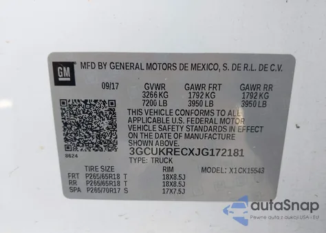 2018 Chevrolet Silverado 1500 2Lt z USA, uszkodzony, nr VIN 3GCUKRECXJG172181